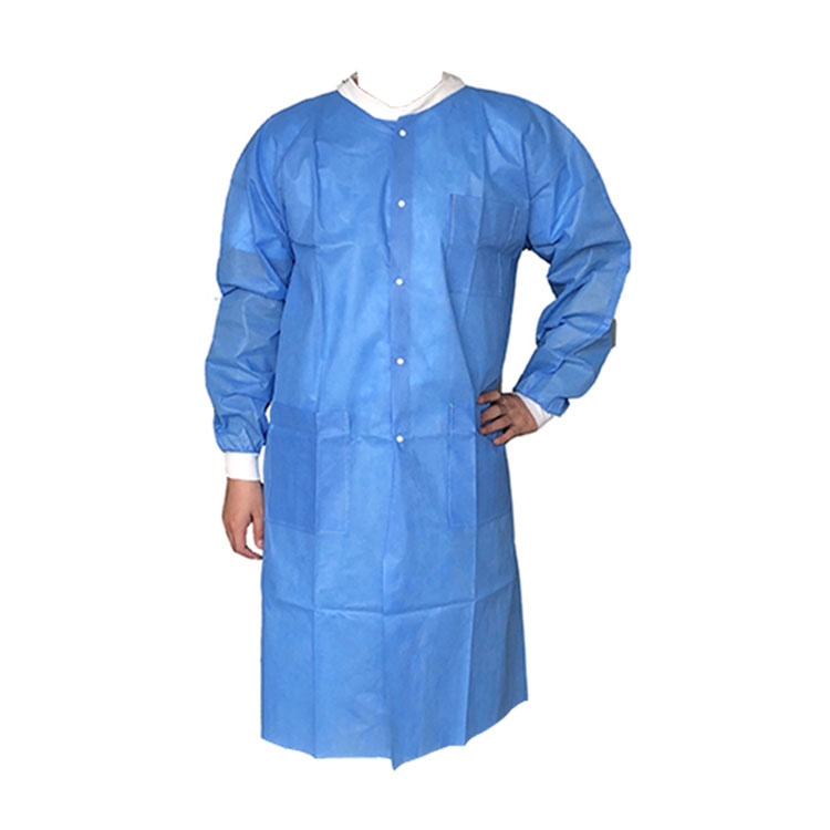 Disposable Pp ແລະ Pe Nonwoven Acid Resistant Medical Blue Lab Coat